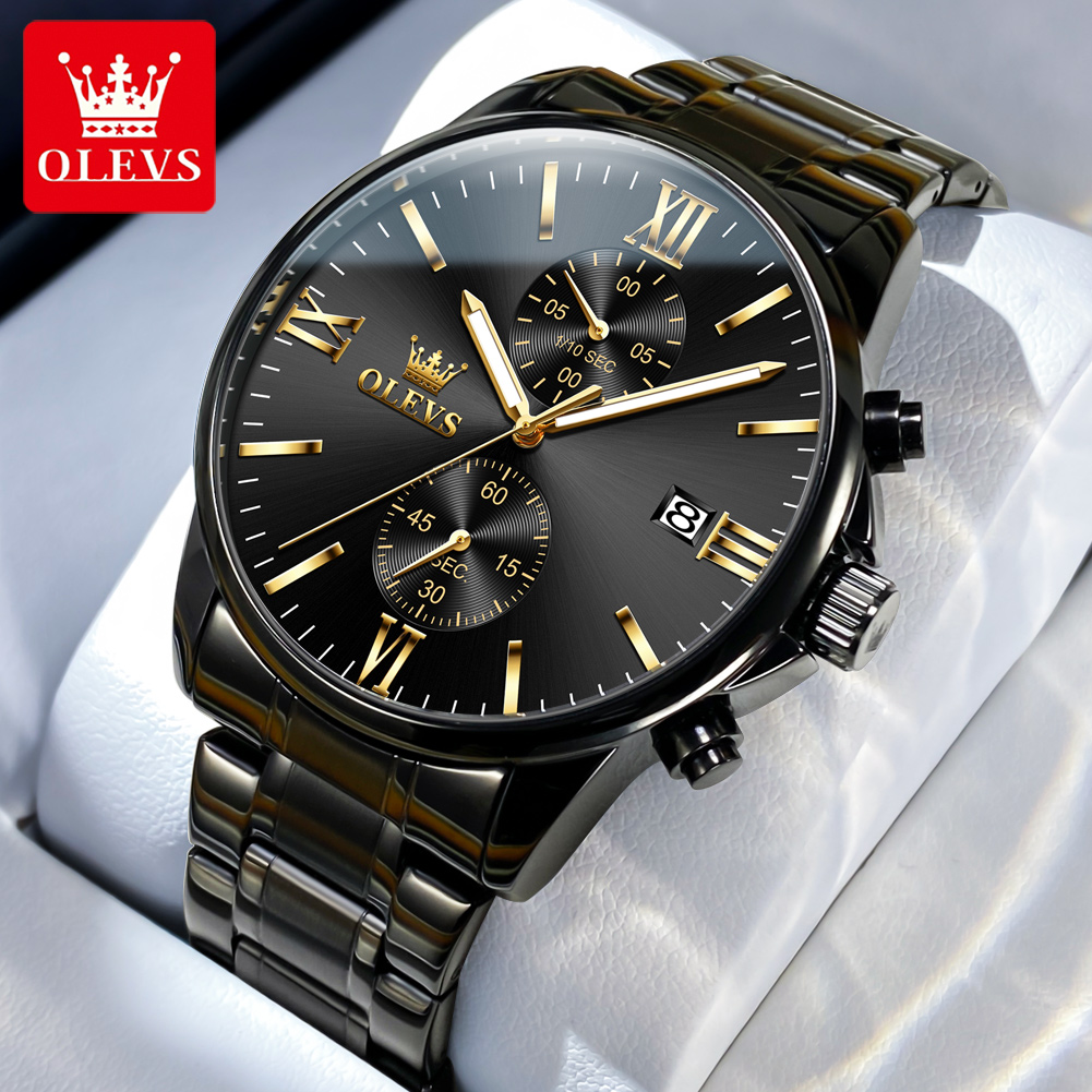 Luxury Watch Mockup - OLEVS 2886 Classic Black Quartz Watch