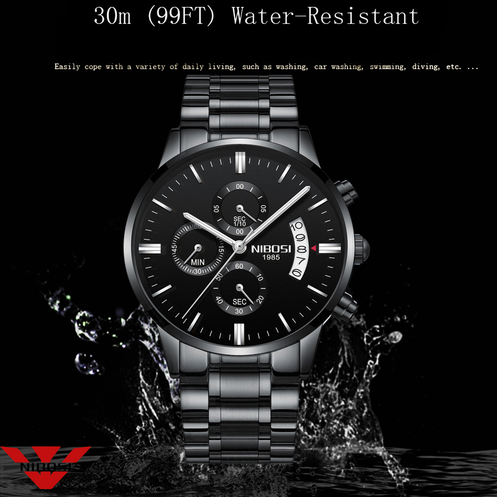 NIBOSI Stainless Steel Black Q - Luxury Watch Mockup recension och pris