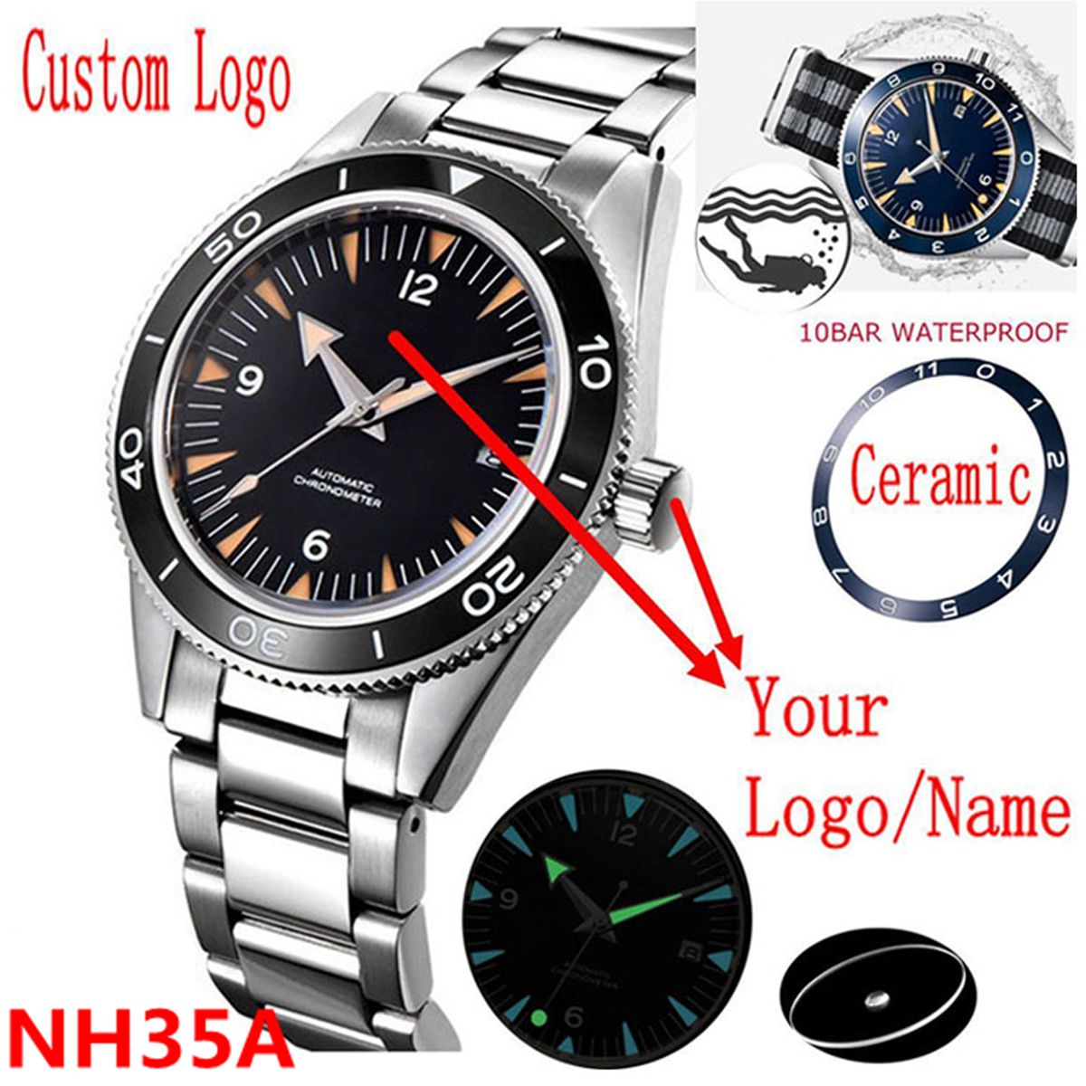 Custom Logo NH35 Movement Watc - Luxury Watch Quality recension och pris